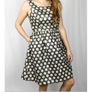 ModCloth Metallic Polka Dot Dress Women's Sz L Lined Pockets Zipper whimseygoth